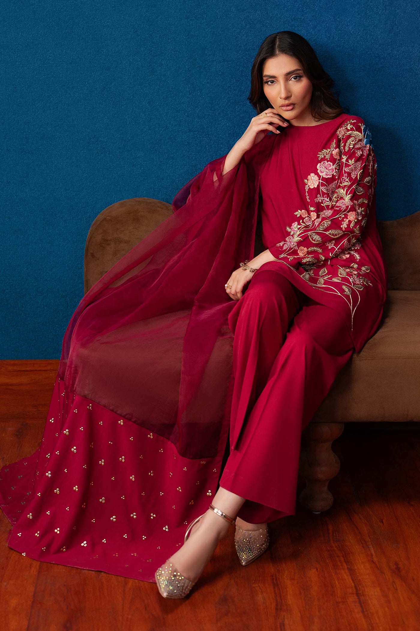 3 Pc Embroidered Crepe Suit