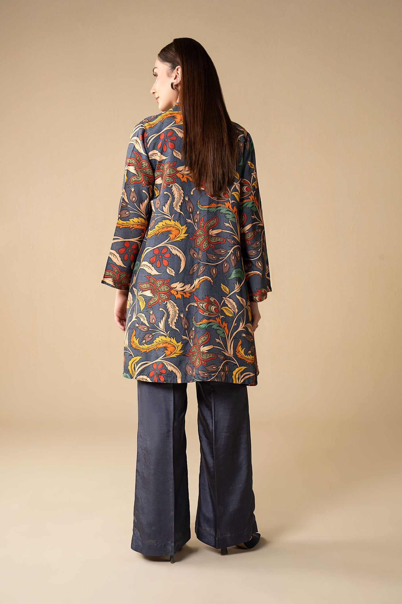 3 Pc Printed Raw Silk Suit
