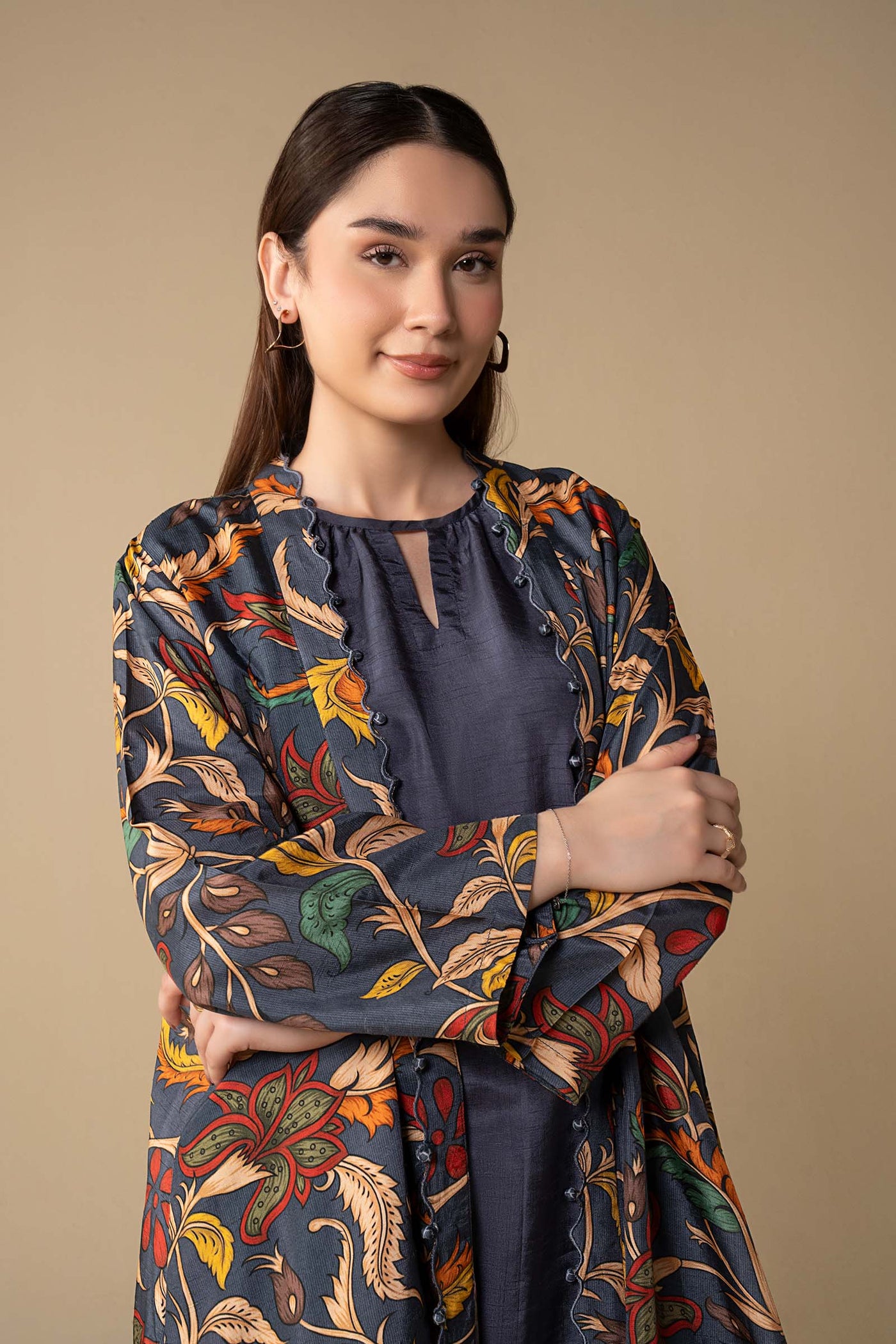 3 Pc Printed Raw Silk Suit