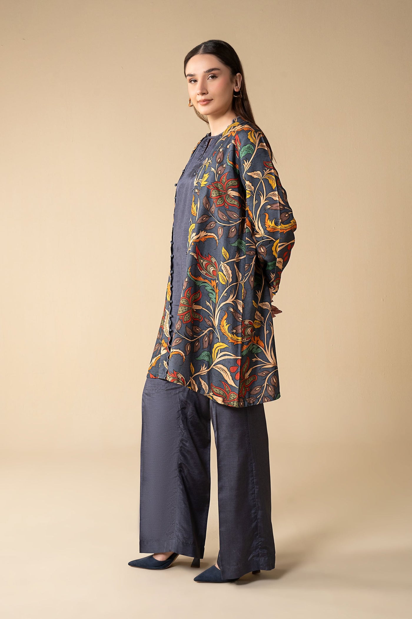 3 Pc Printed Raw Silk Suit