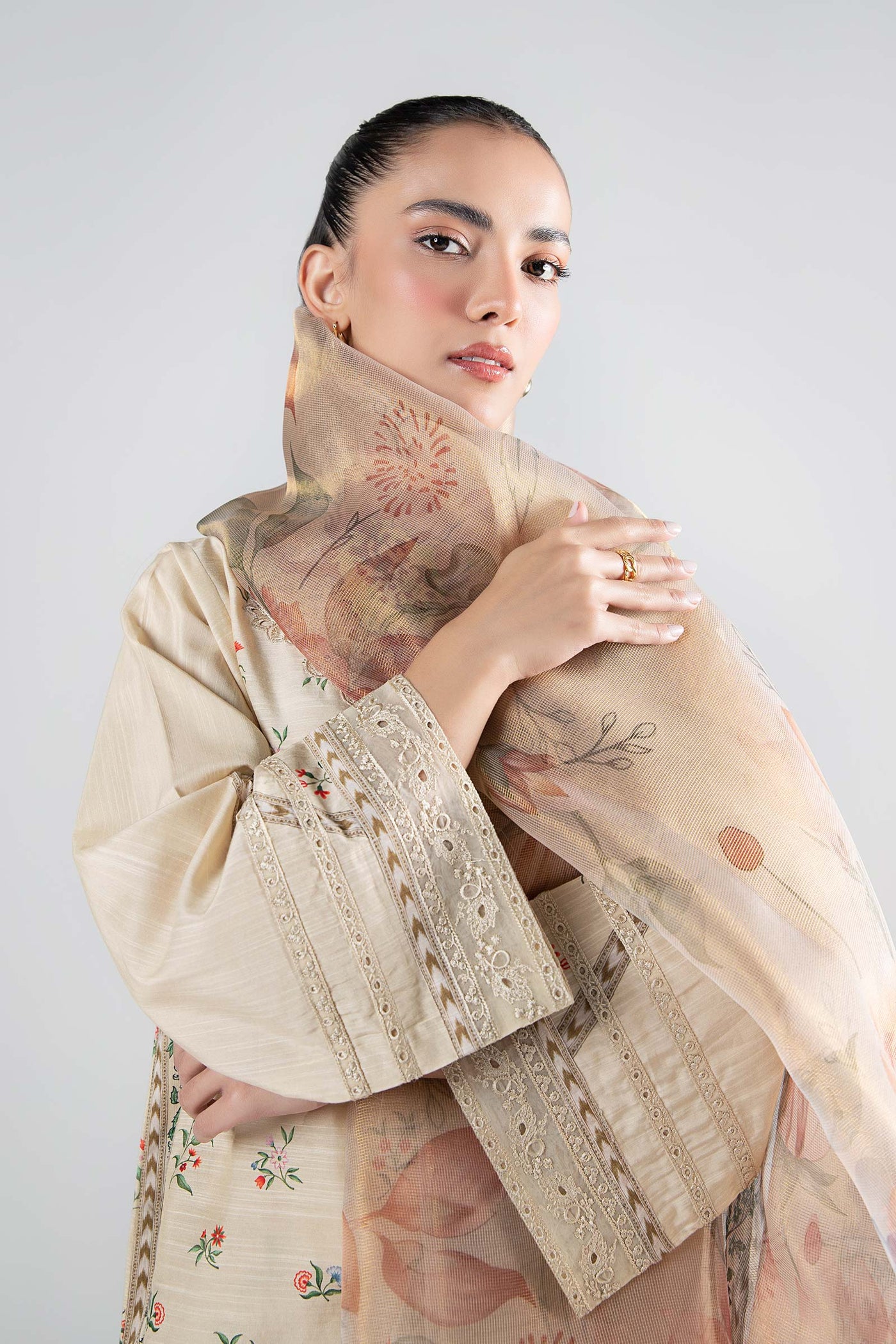 3 Pc Printed Slub Suit