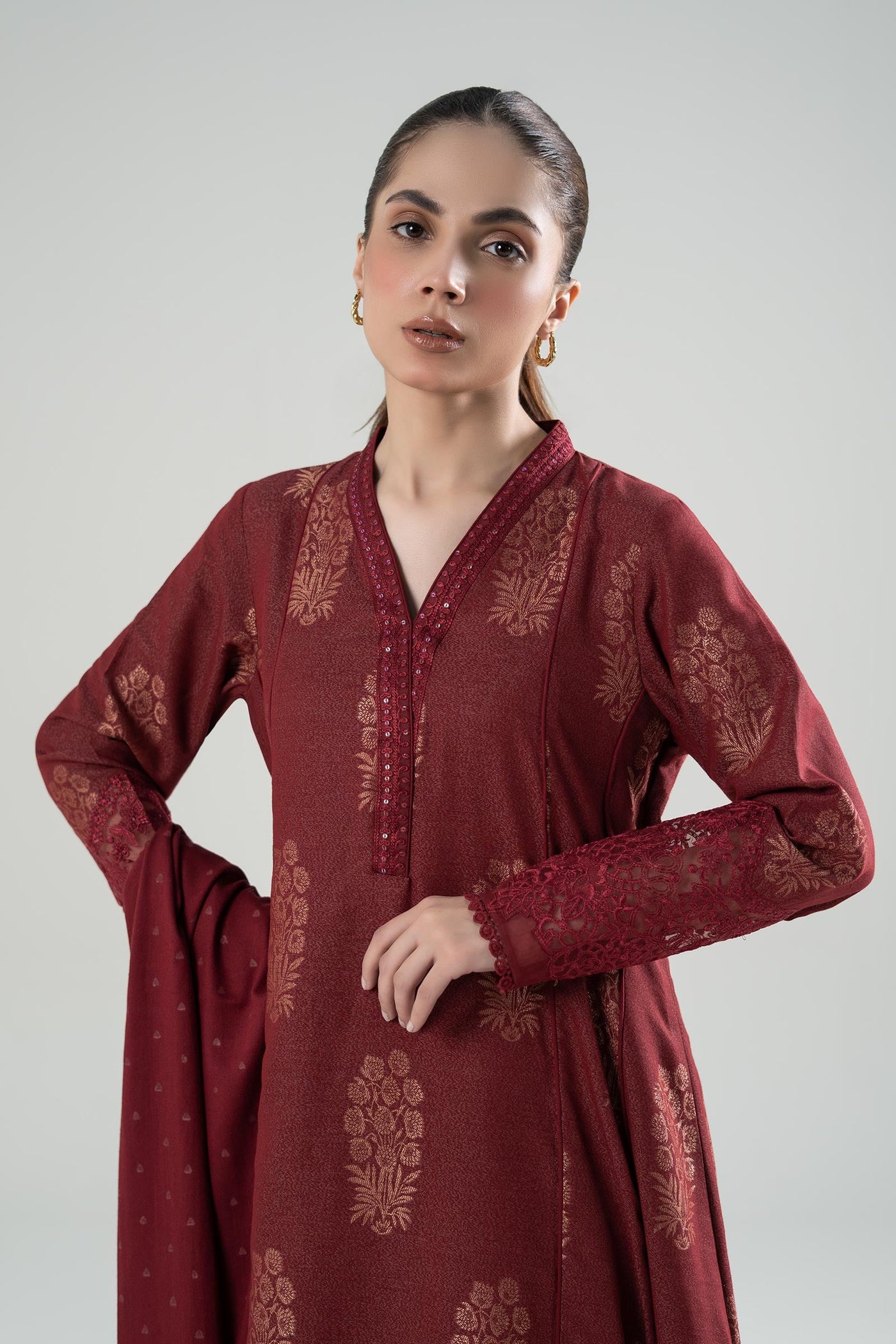 3 Pc Embroidered Jacquard Suit