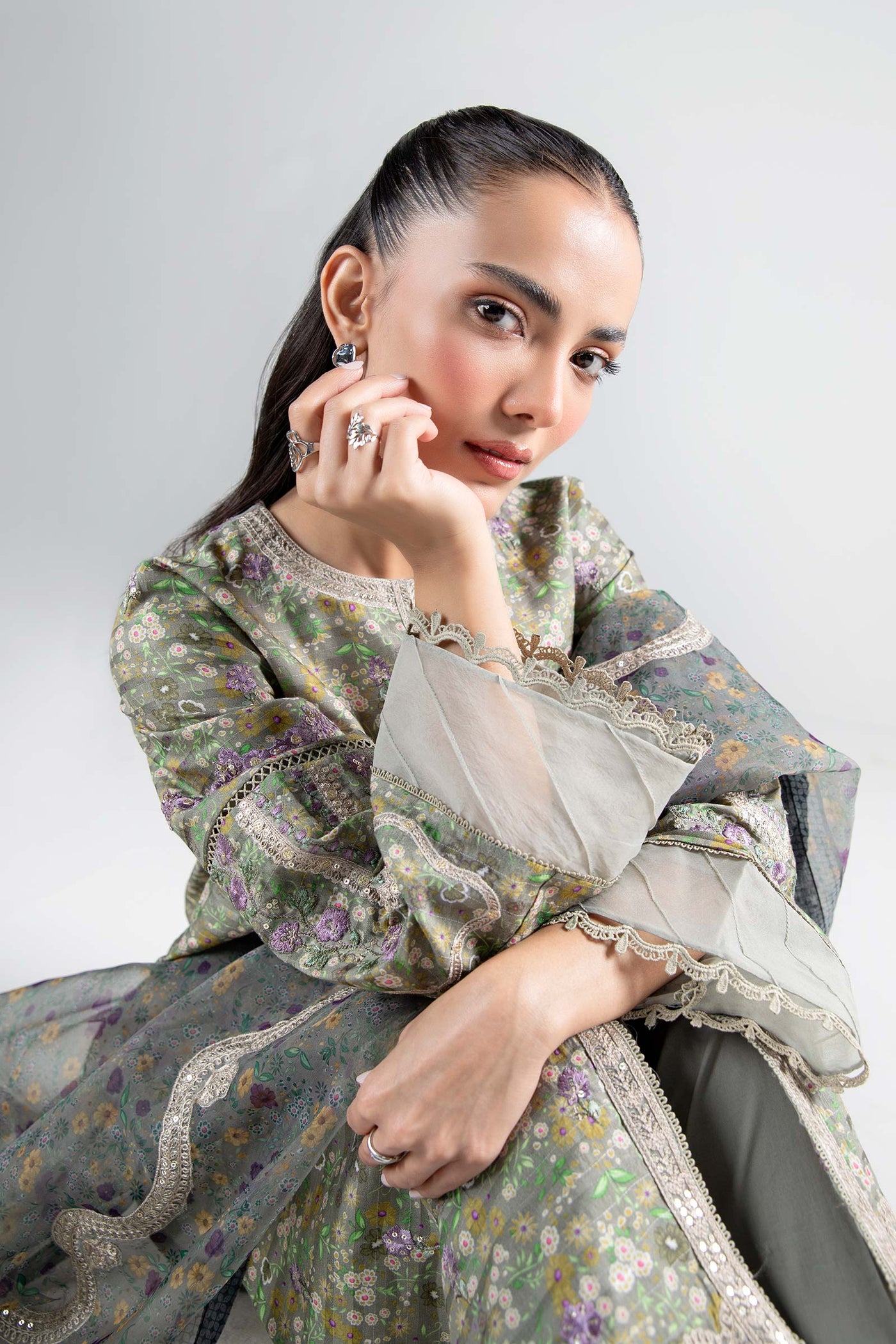3 Pc Printed Textured Suit