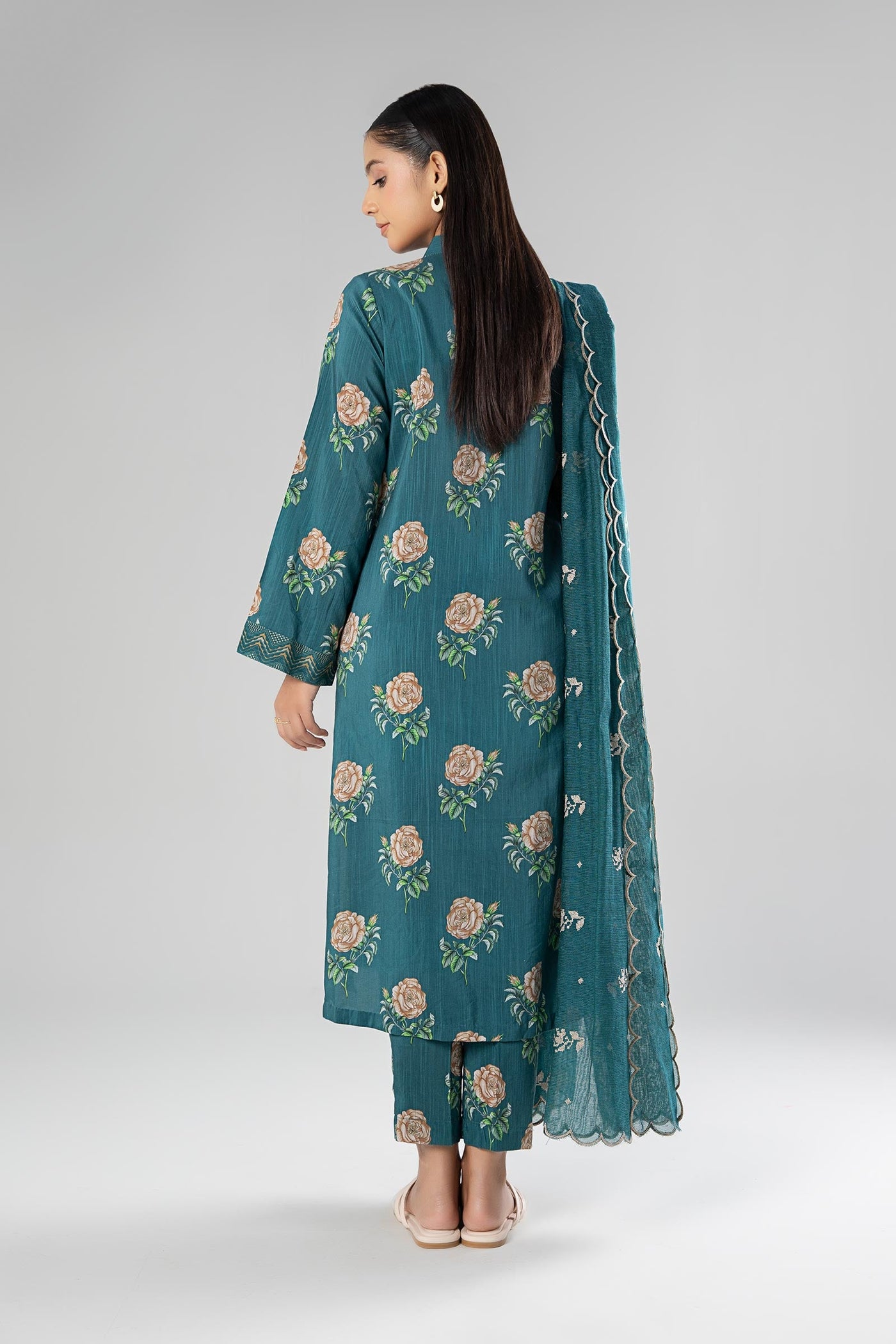 3 Pc Embroidered Slub Suit