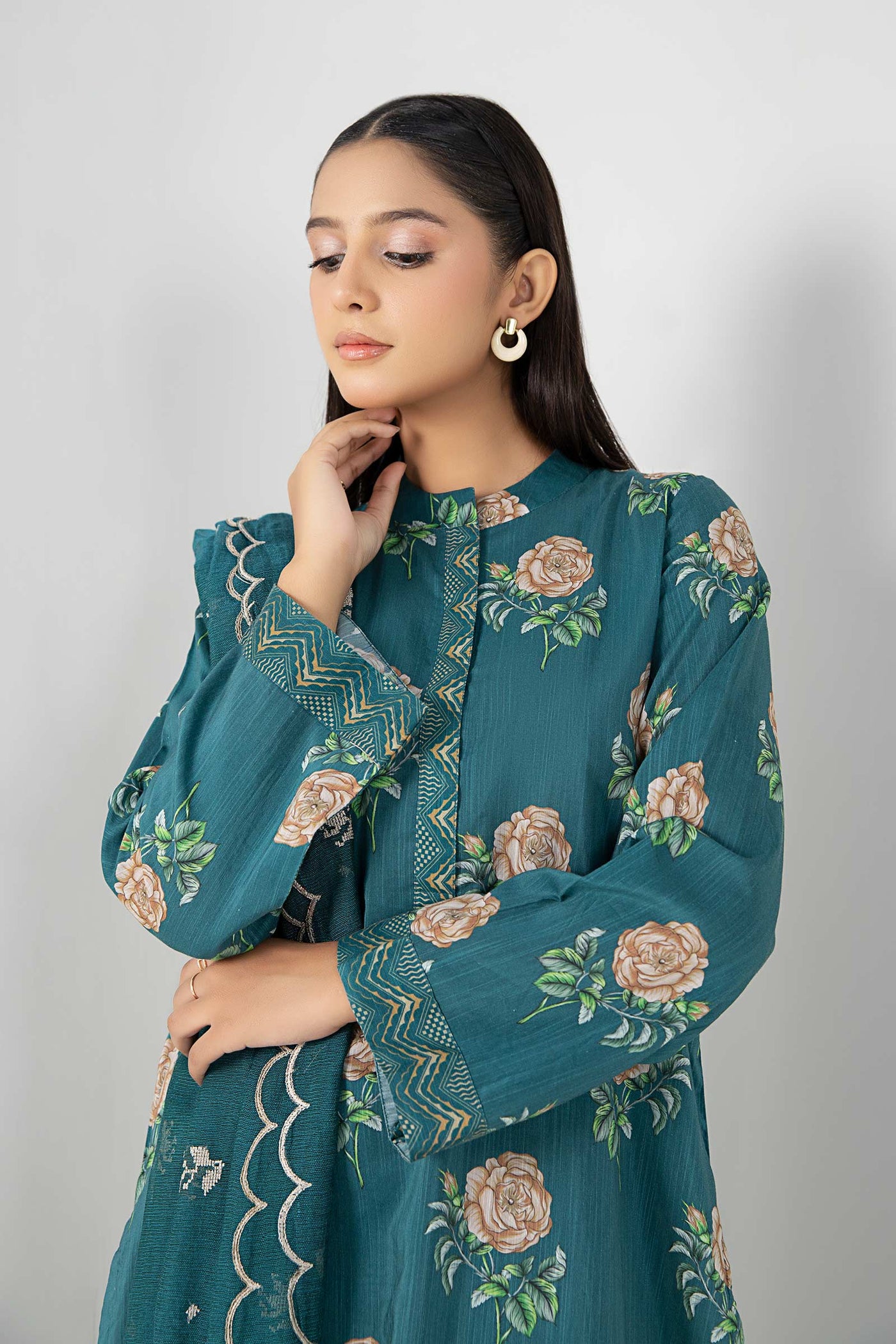 3 Pc Embroidered Slub Suit