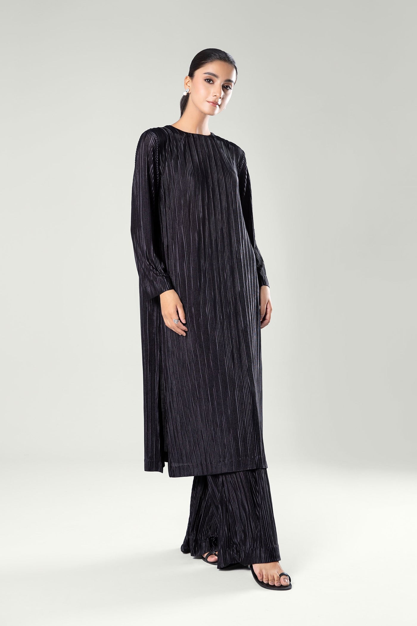 2 Pc Solid Satin Silk Suit