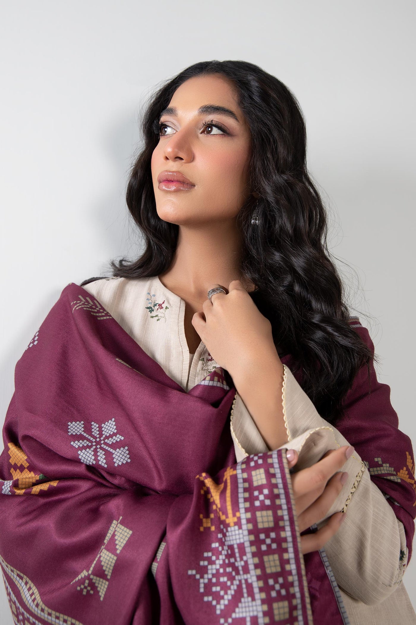 3 Pc Embroidered Khaddar Suit