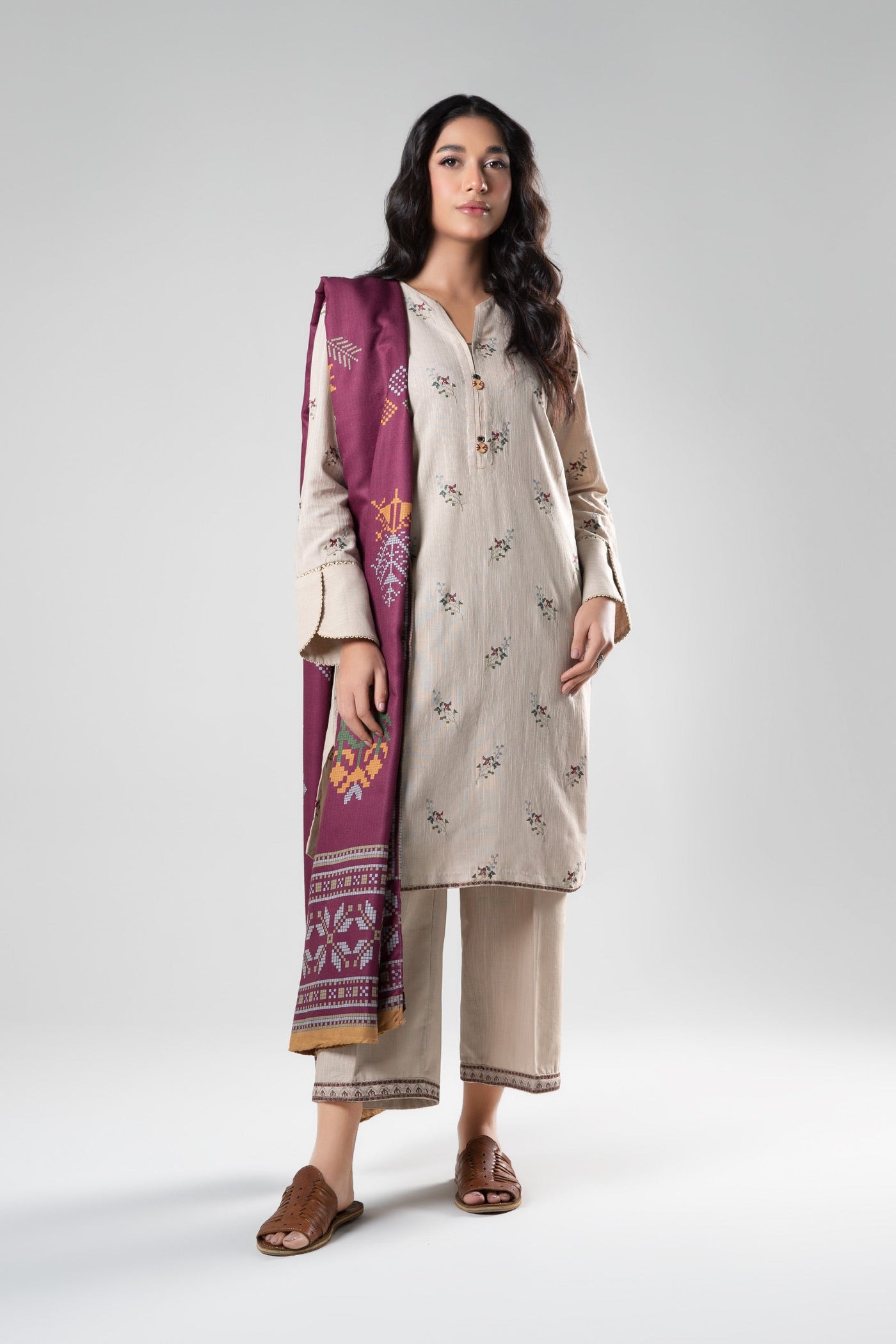 3 Pc Embroidered Khaddar Suit