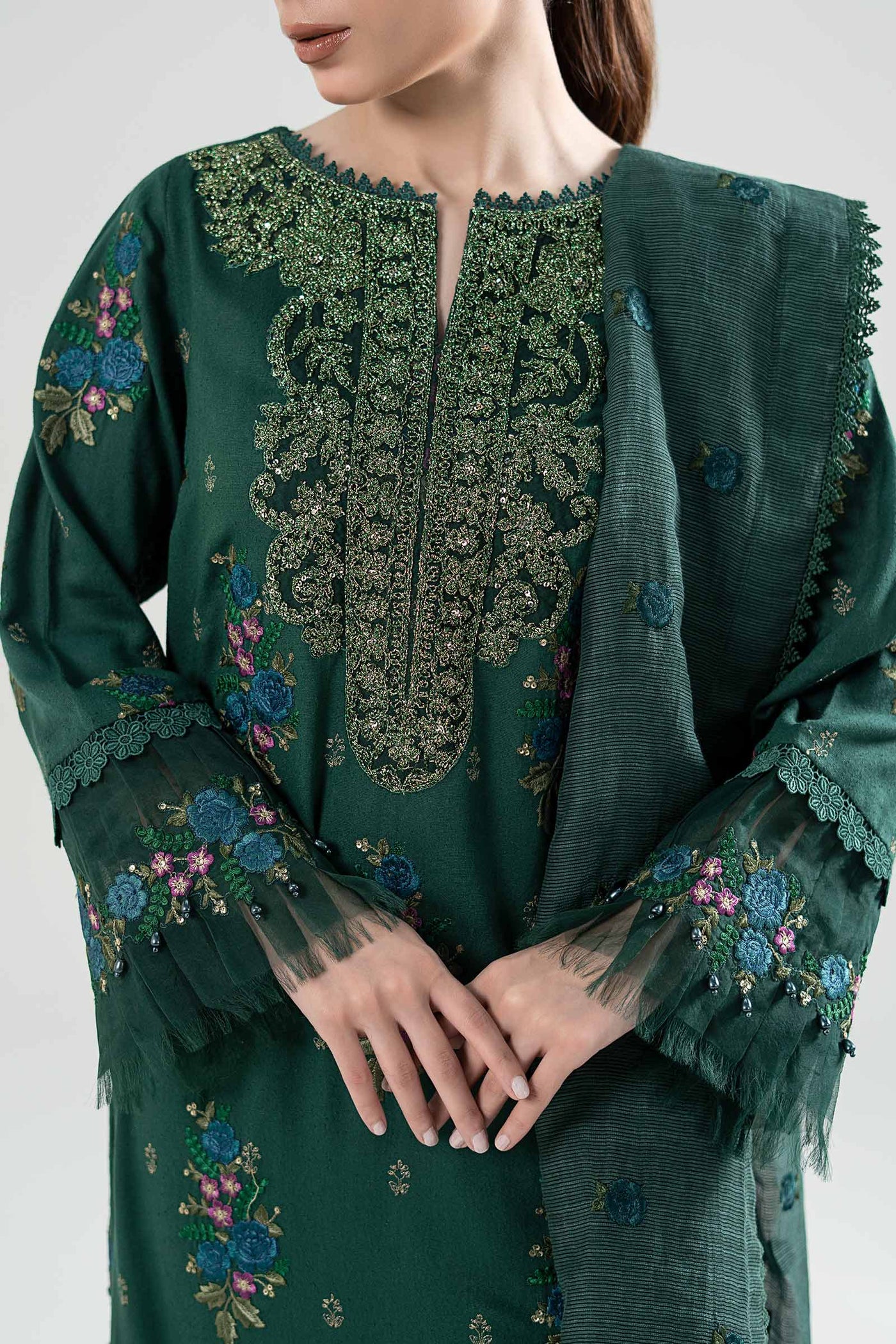 3 Pc Embroidered Karandi Suit