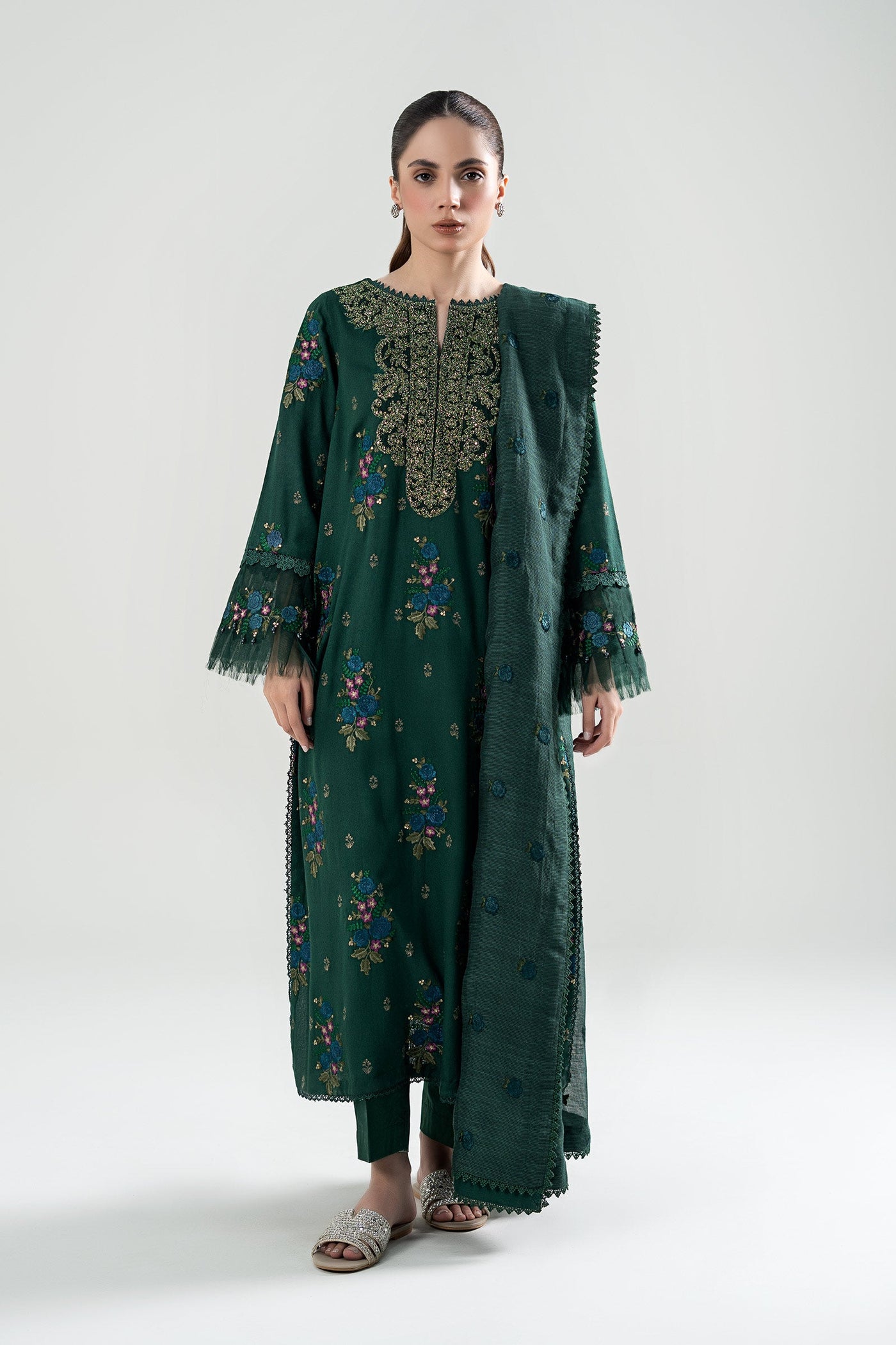 3 Pc Embroidered Karandi Suit