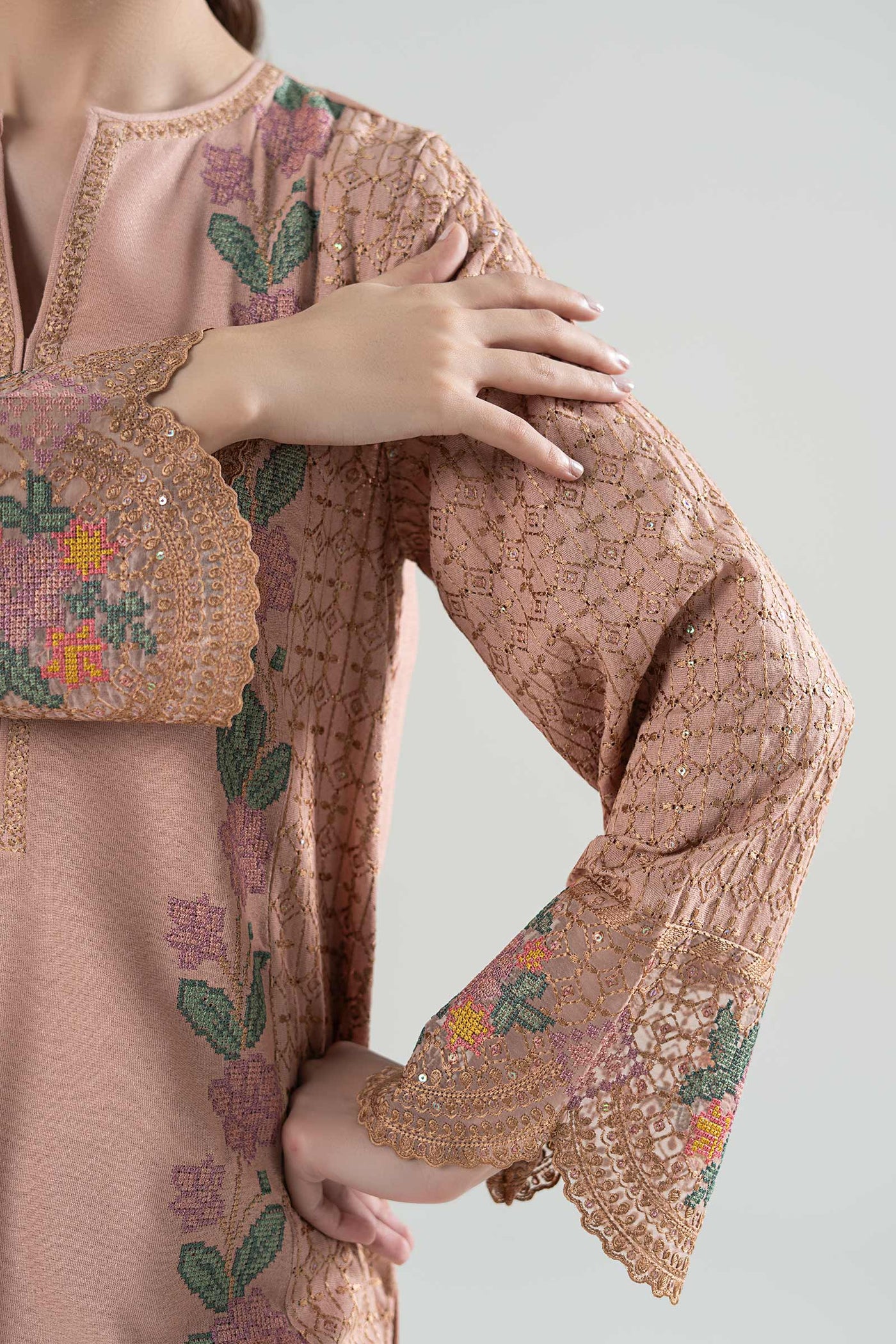 3 Pc Embroidered Karandi Suit