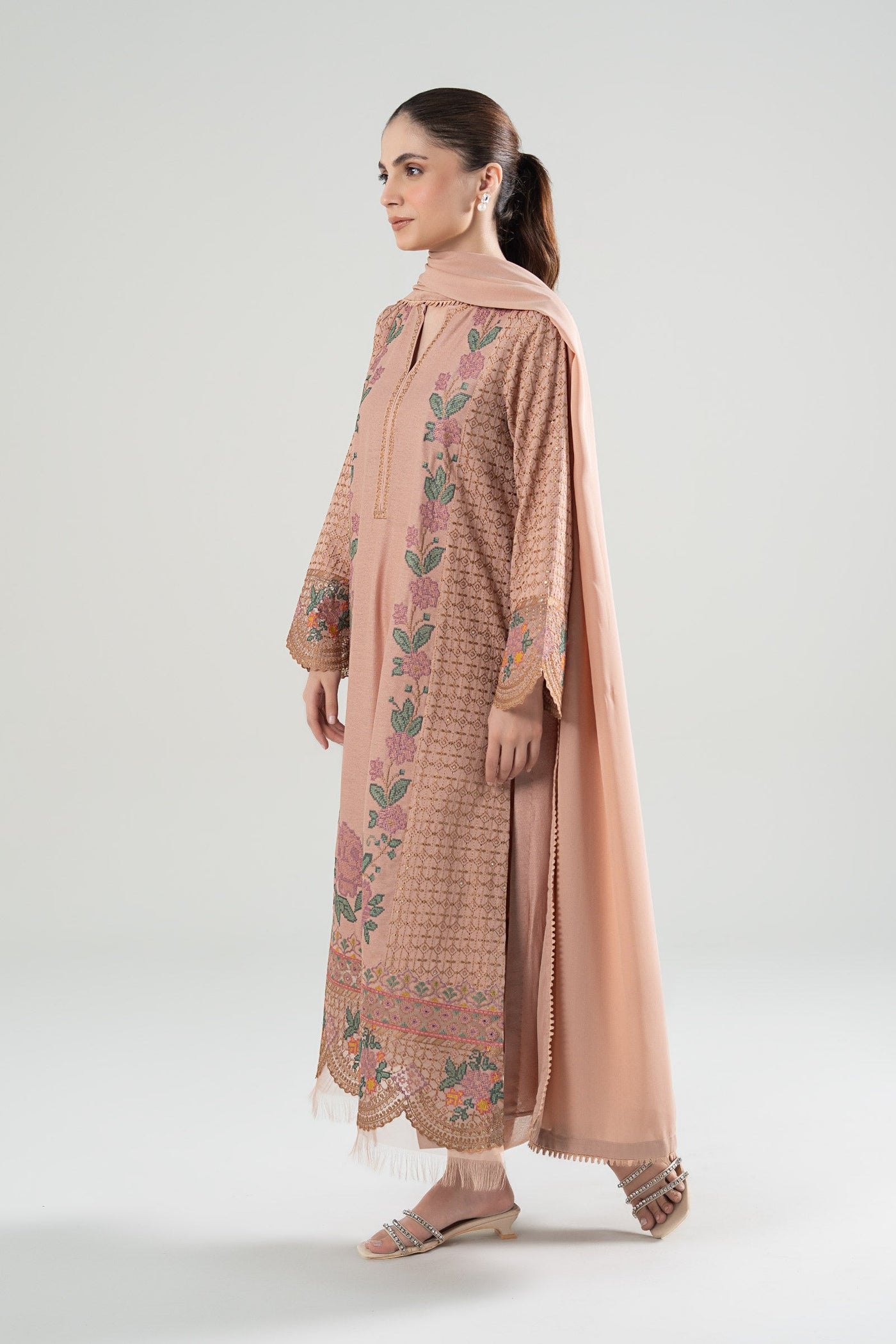 3 Pc Embroidered Karandi Suit