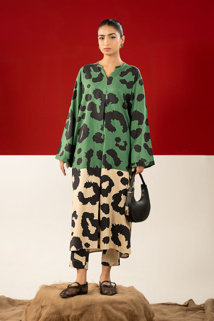 2 Pc Printed Twill Suit Casuals MBST138-ESM-GRN