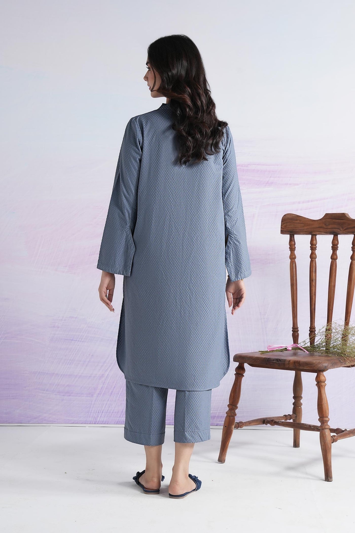 2 Pc Dyed Textured Knit Suit