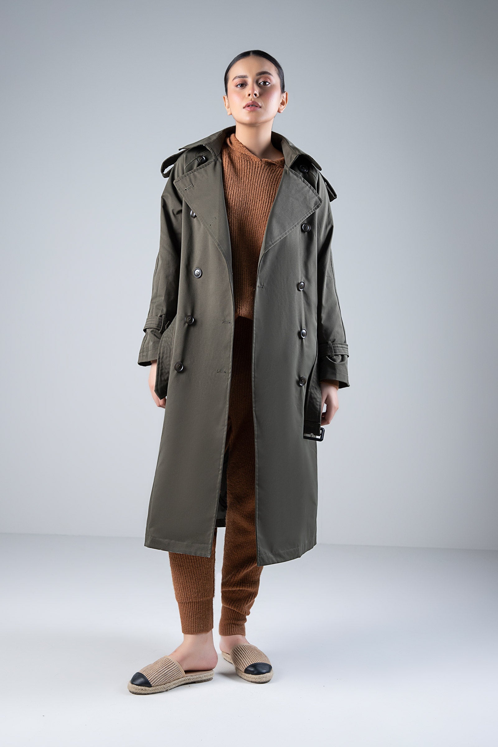 Eaphi 24aw western long coat chacoal Classic Trench Coat – M