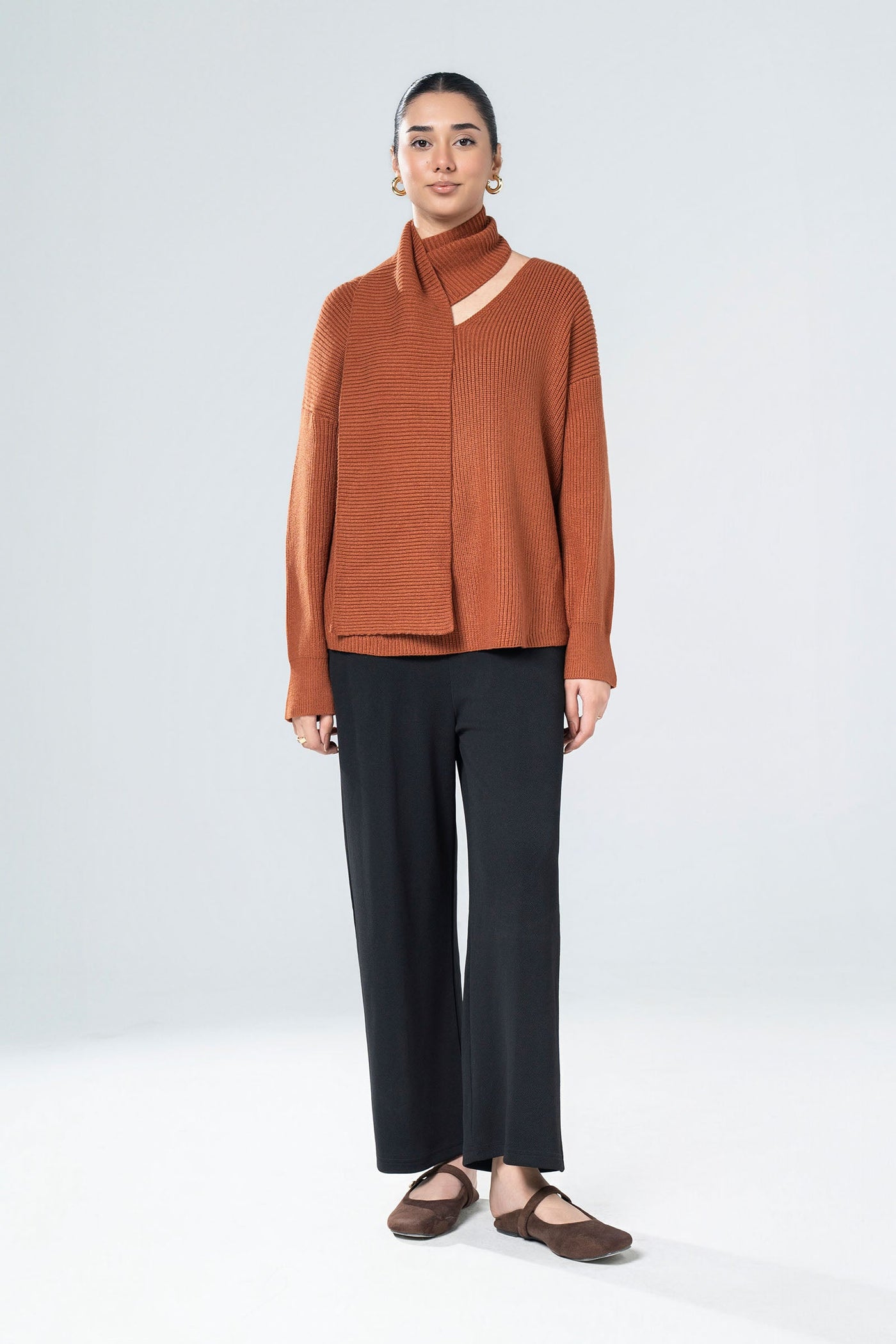 Scarfed Knit Sweater