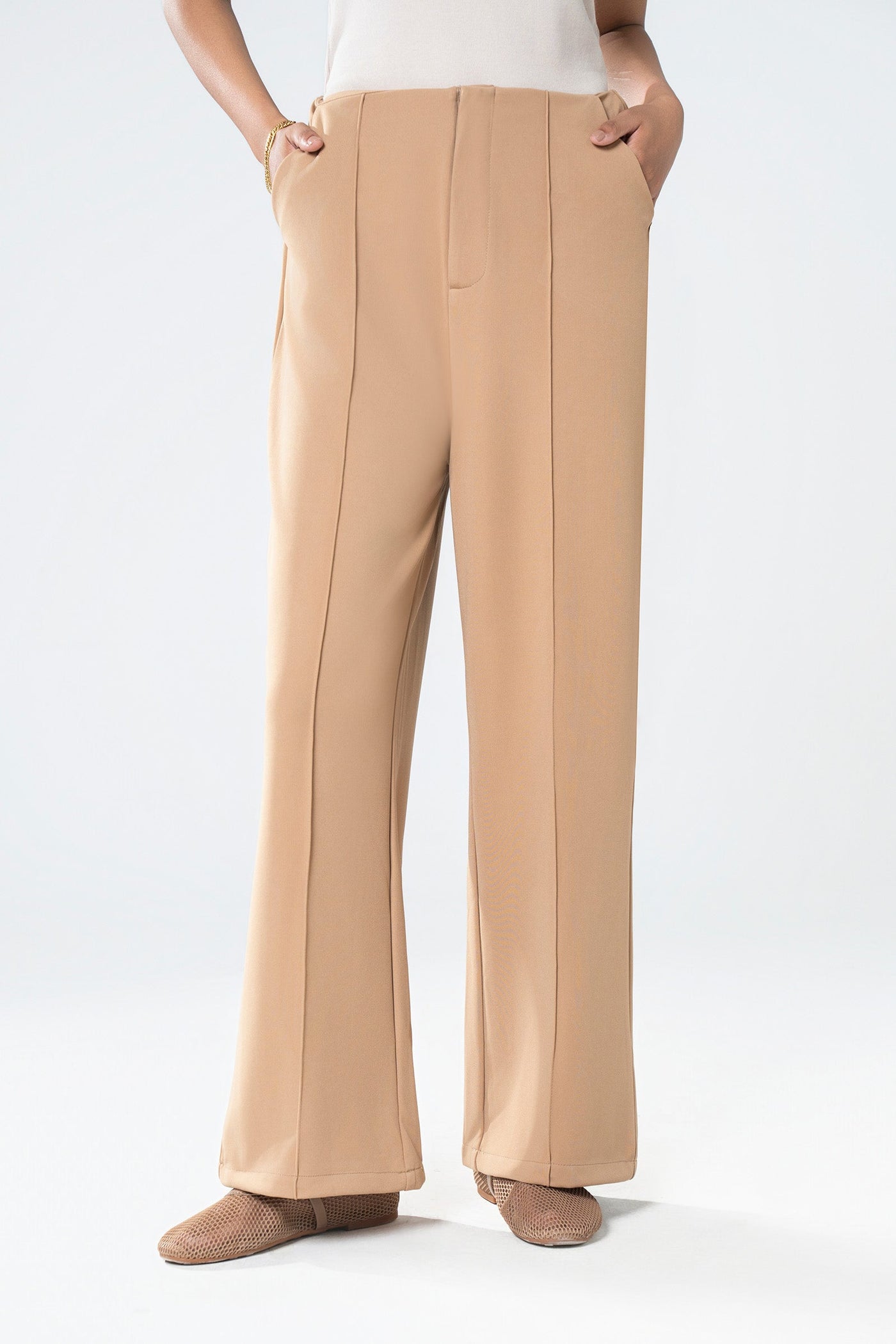 Pintuck Wide Leg Pants